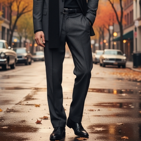 Stafford Other - STAFFORD Signature Dress Pants Mens 42 x 30 Flat Front Black Stripe Slacks NWT